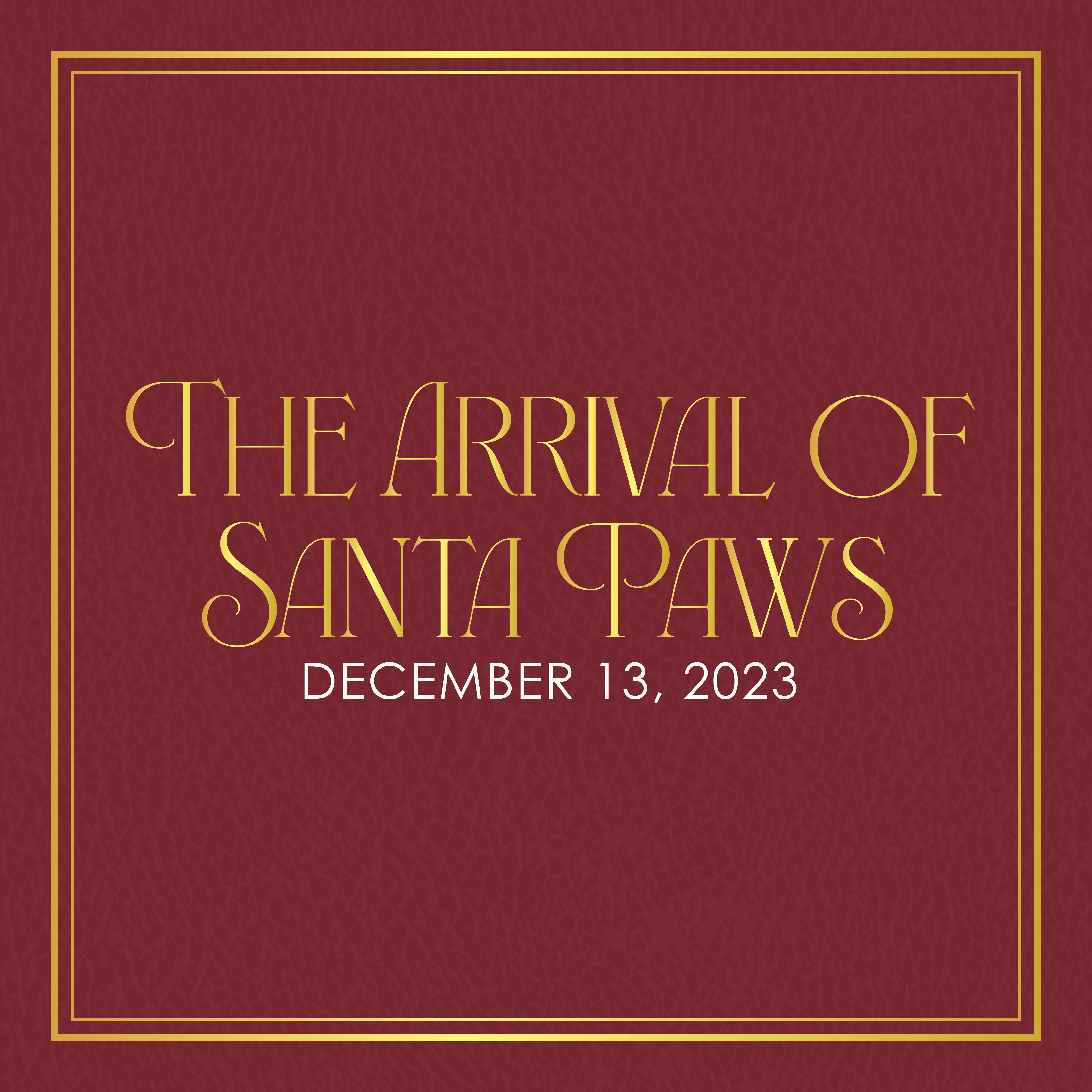 red leather book cover with the arrival of santa paws written across in gold