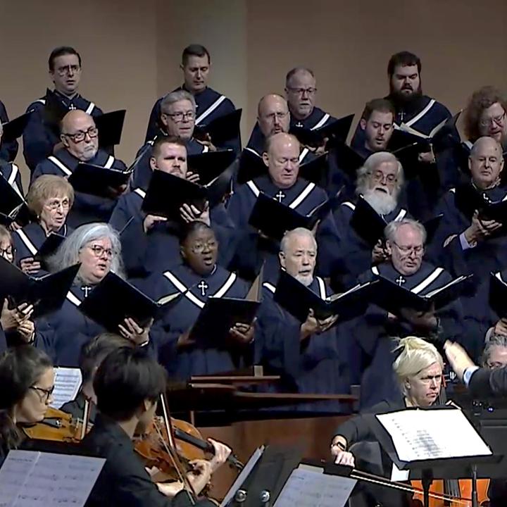 Sanctuary Choir and Orchestra playing in worship