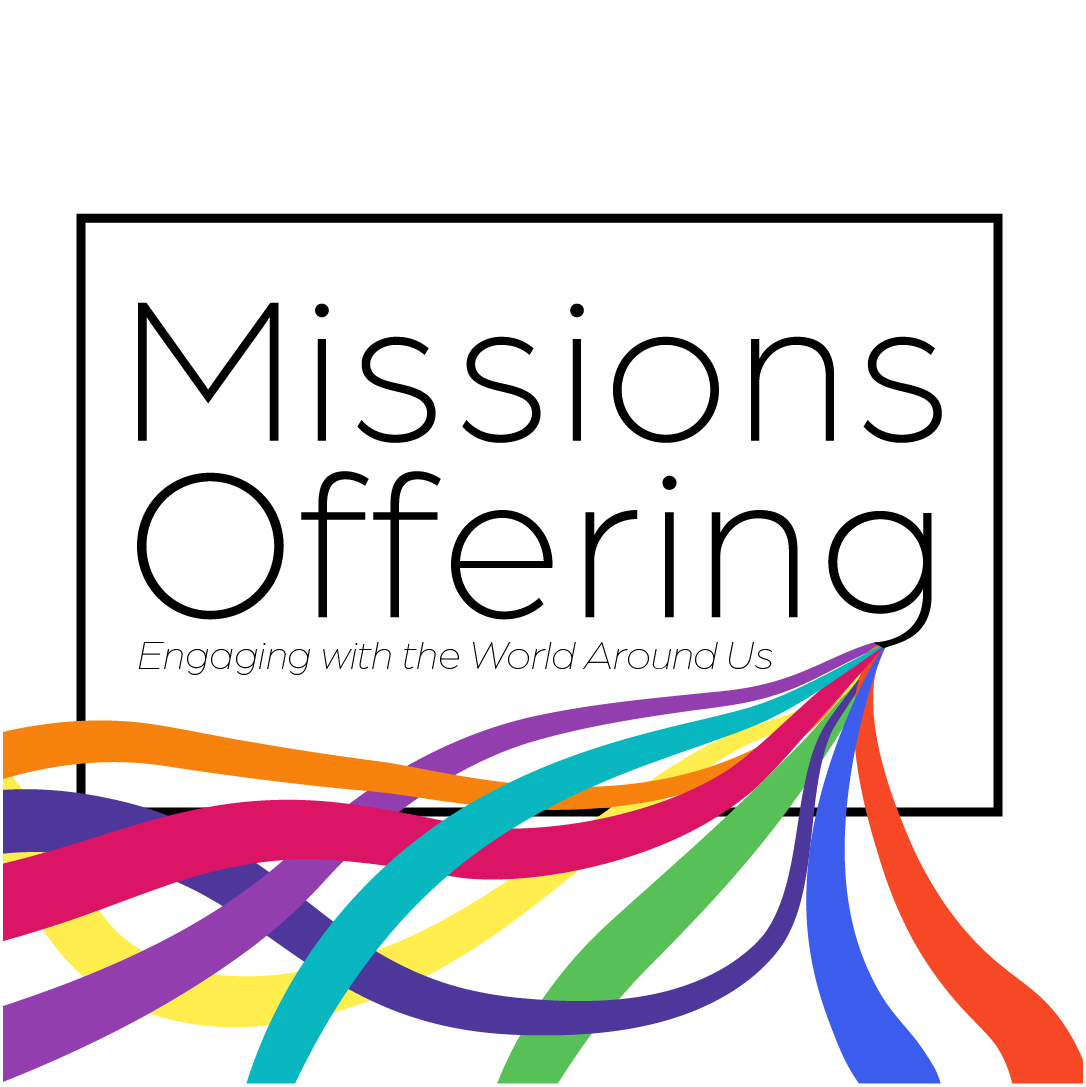 colorful lines spreading out from the word Missions Offering