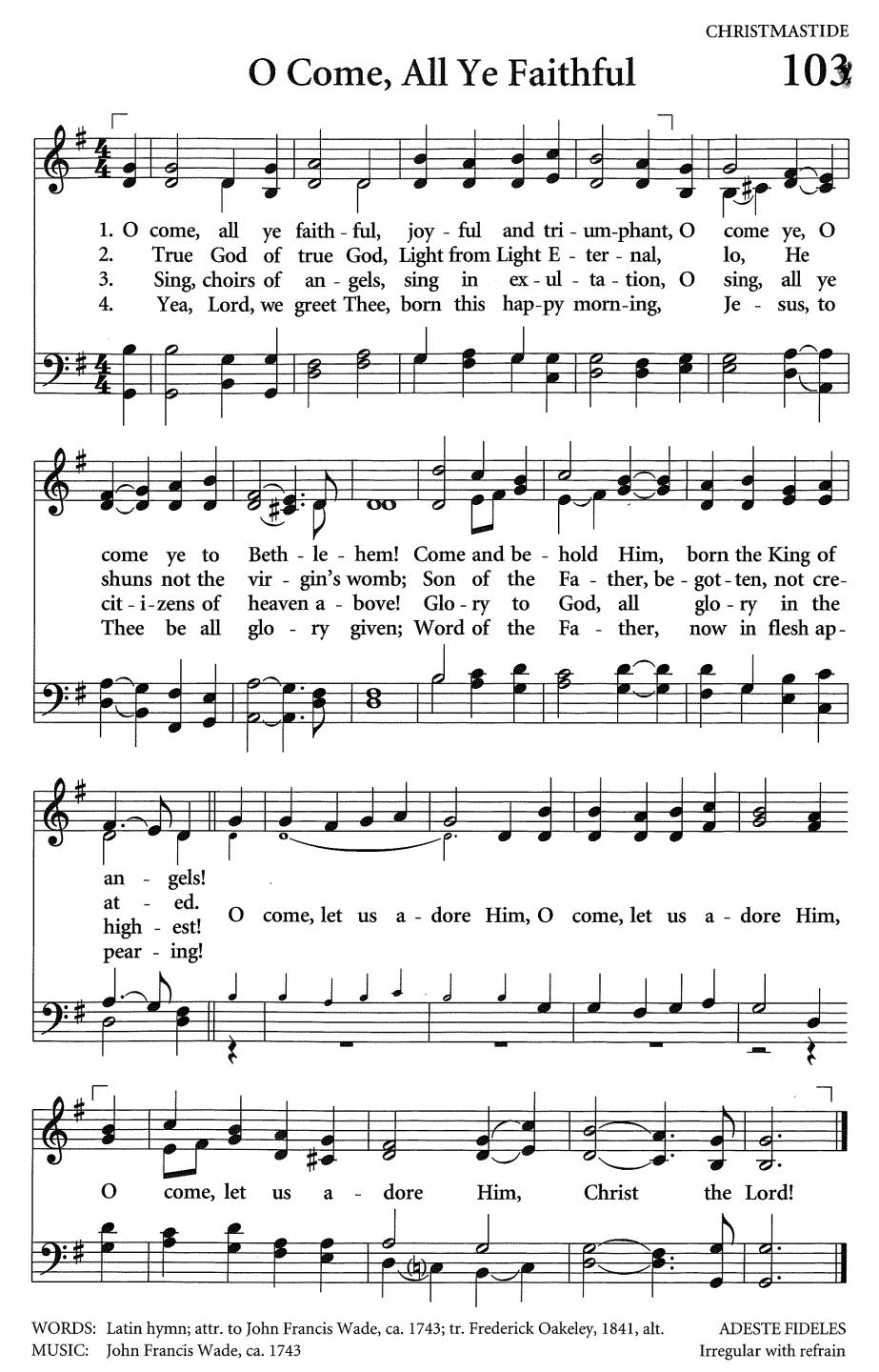 sheet music of o come, all ye faithful