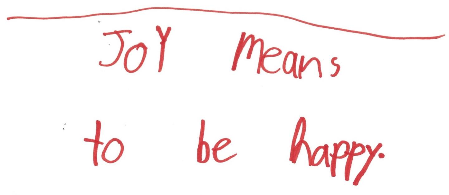 writing about what joy means in kids hand writing